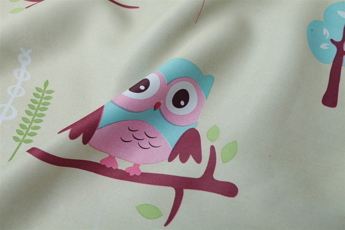 Owl Thermal Blockout Ready Made Eyelet Curtain Set (Natural)