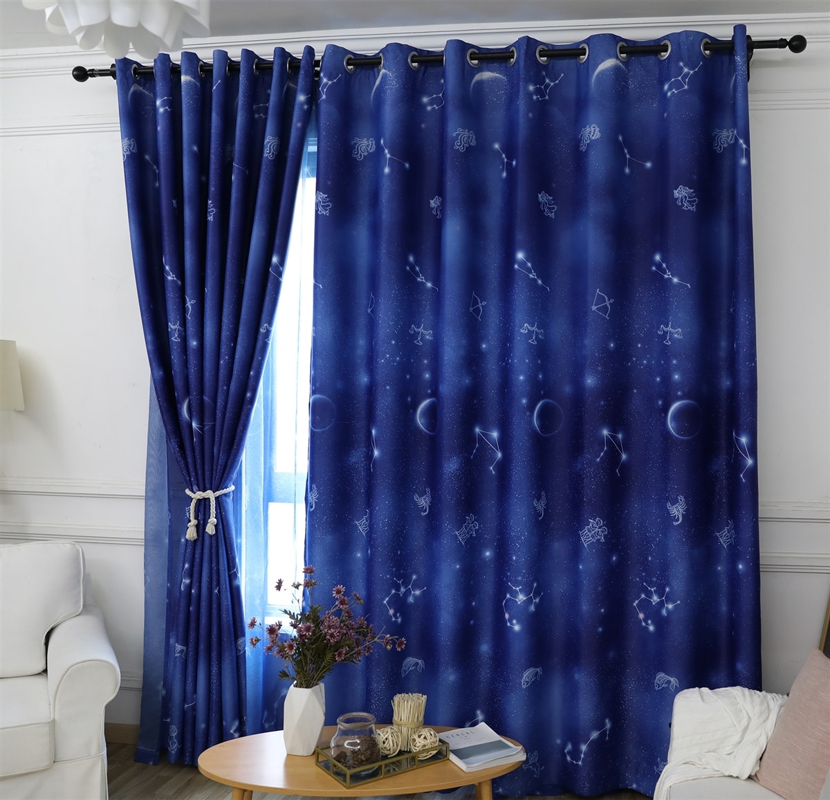 Night Sky Zodiac Blockout Eyelet Curtains - (Blue)