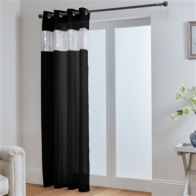 Sparkle Sequin Eyelet Voile Panel (Black)