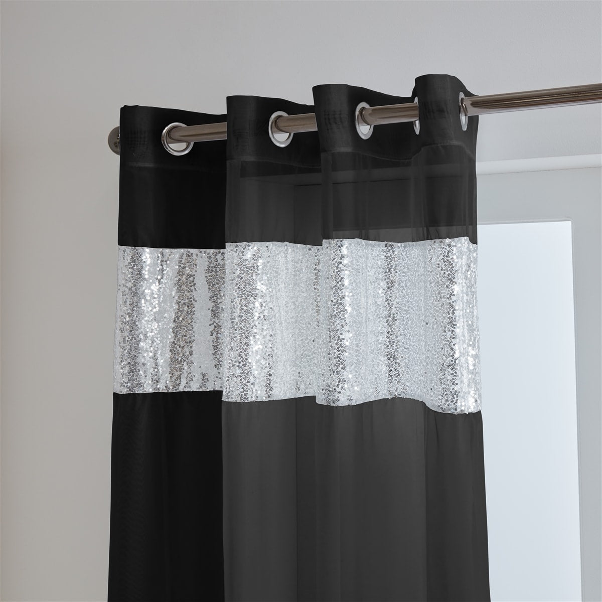Sparkle Sequin Eyelet Voile Panel (Black)