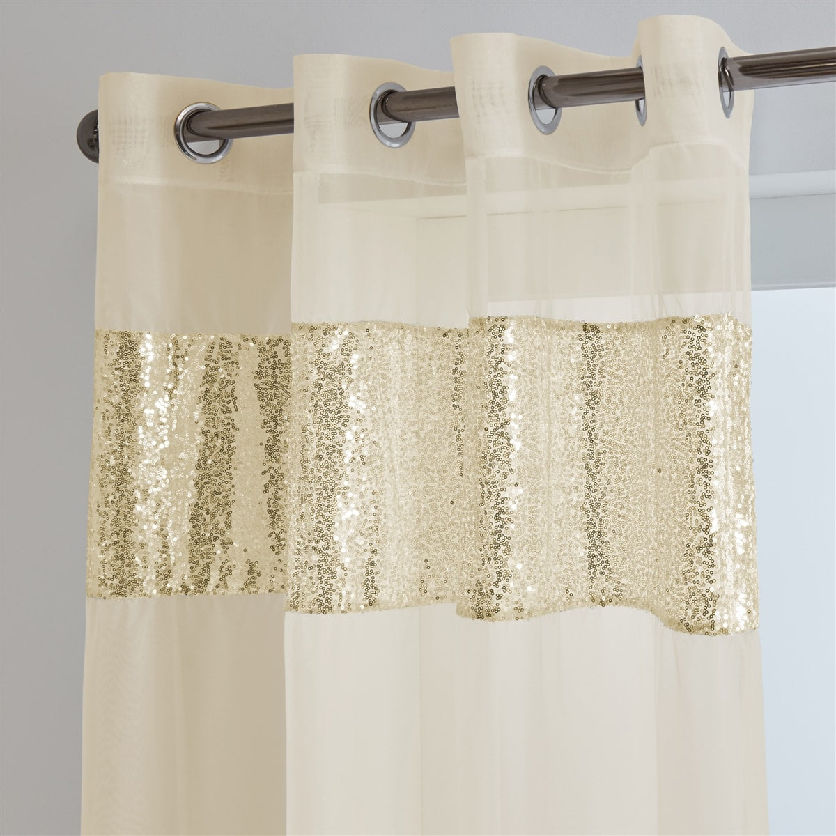 Sparkle Sequin Eyelet Voile Panel (Cream-Gold)