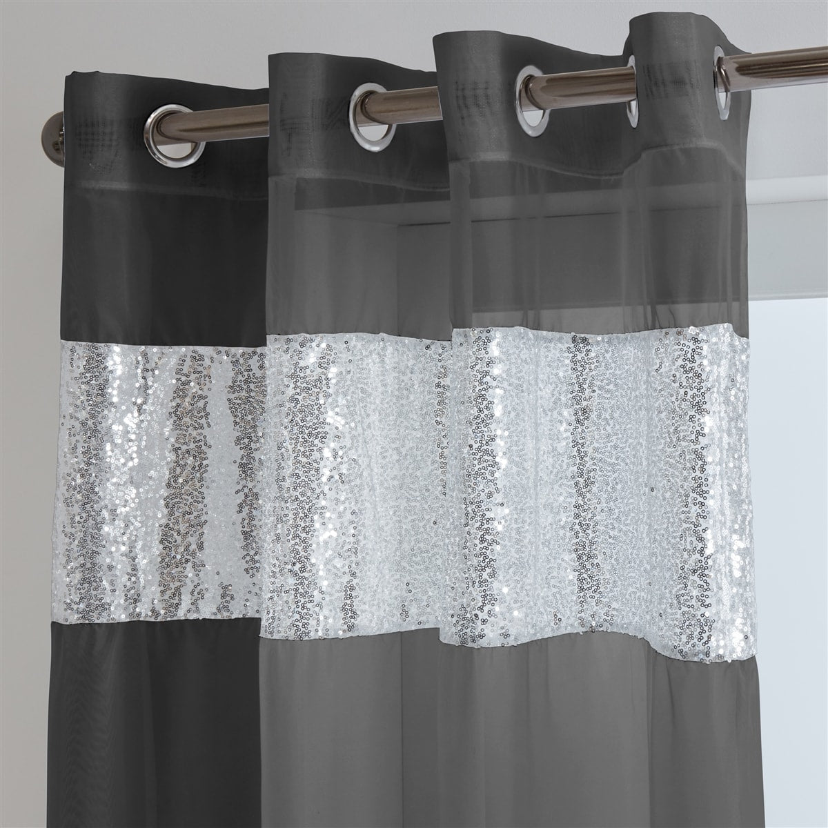 Sparkle Sequin Eyelet Voile Panel (Grey)