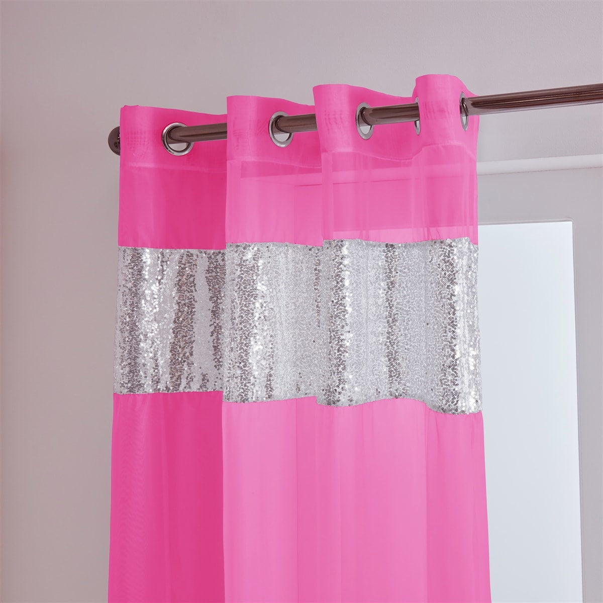 Sparkle Sequin Eyelet Voile Panel (Fuchsia)