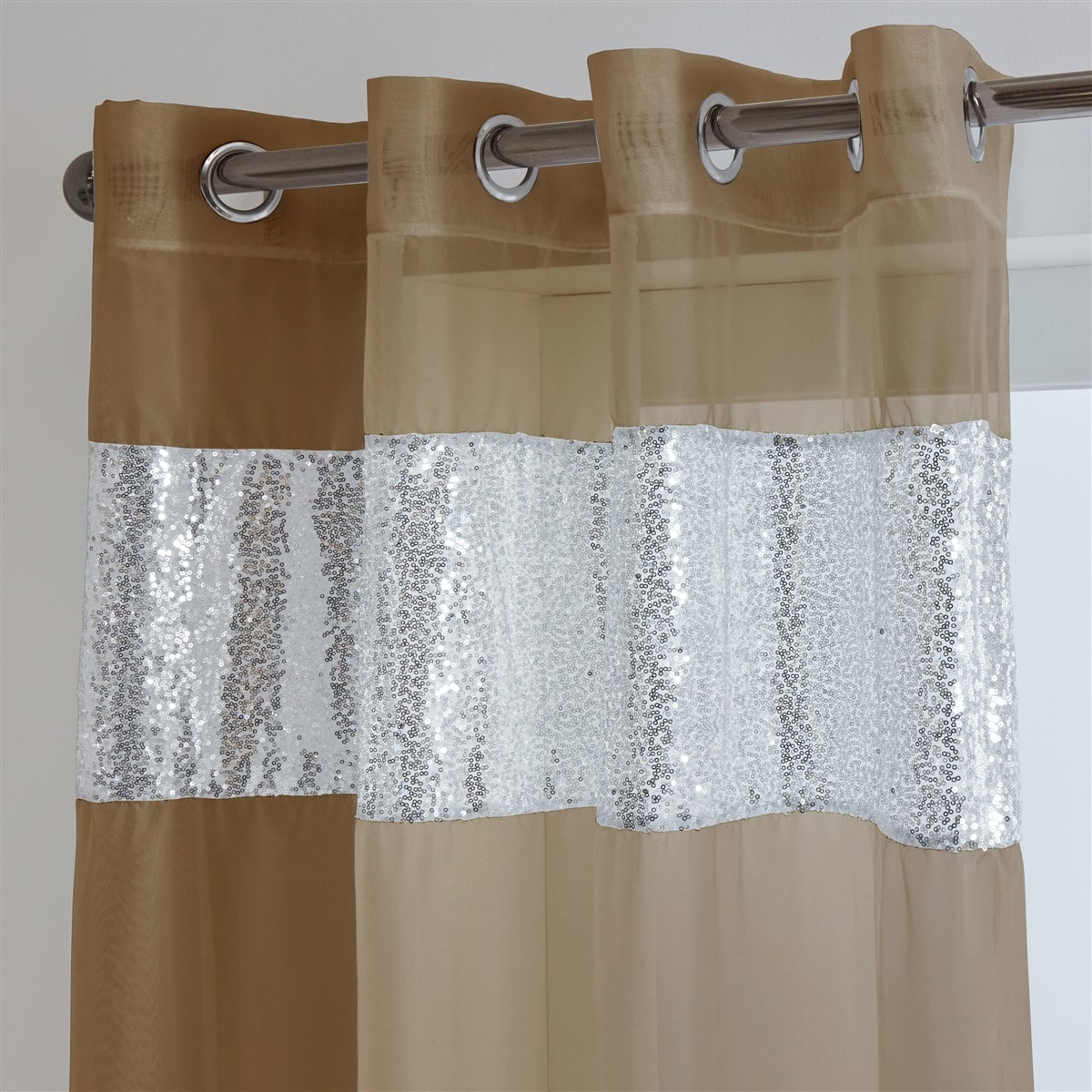 Sparkle Sequin Eyelet Voile Panel (Mocha)