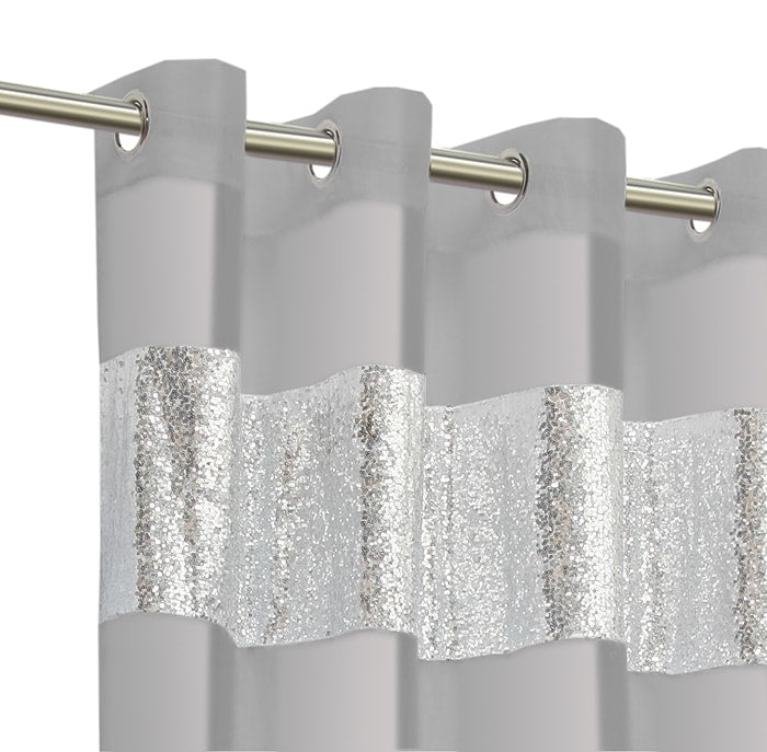 Sparkle Sequin Eyelet Voile Panel (Silver)