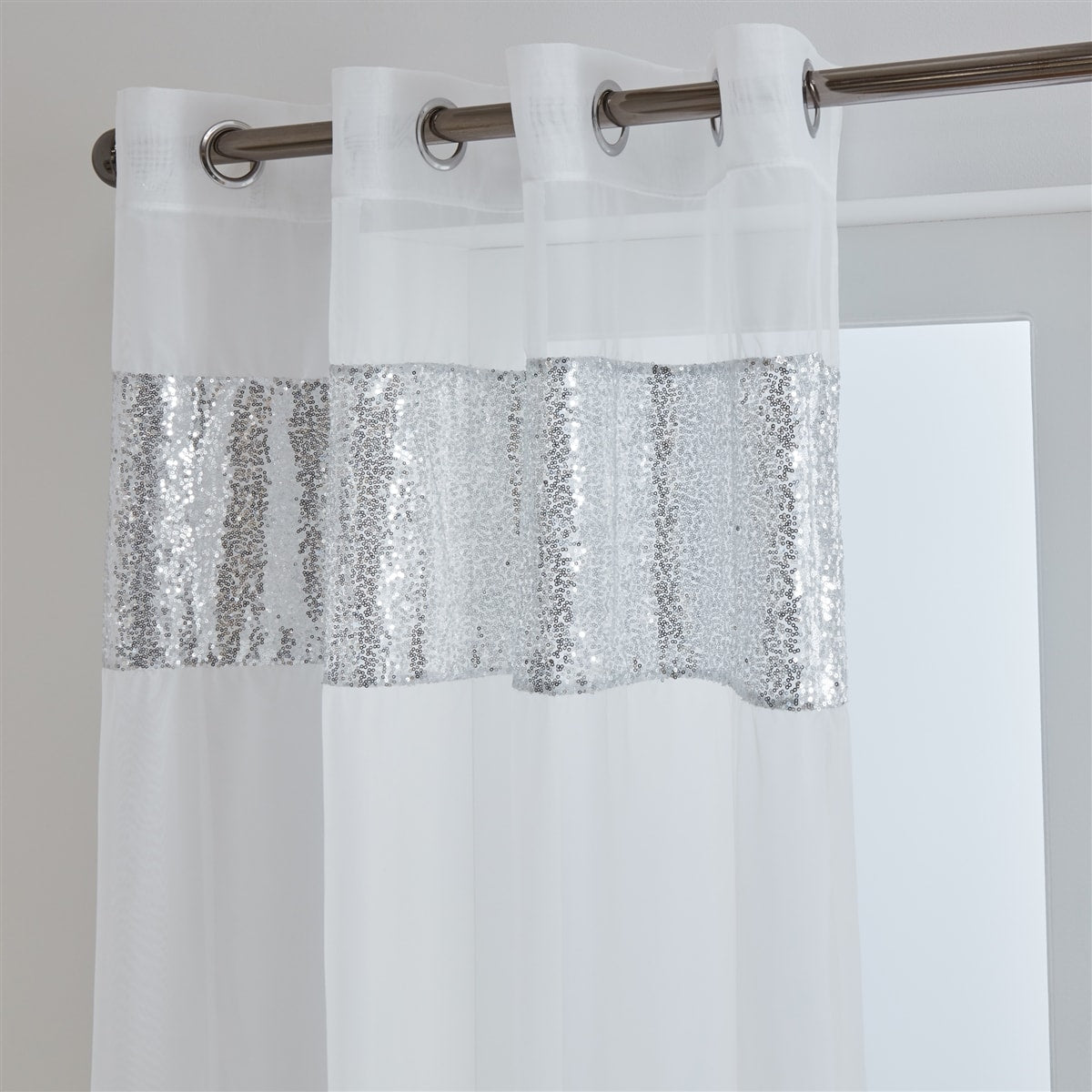 Sparkle Sequin Eyelet Voile Panel (White)
