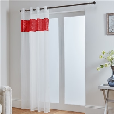 Sparkle Sequin Eyelet Voile Panel (White-Red)