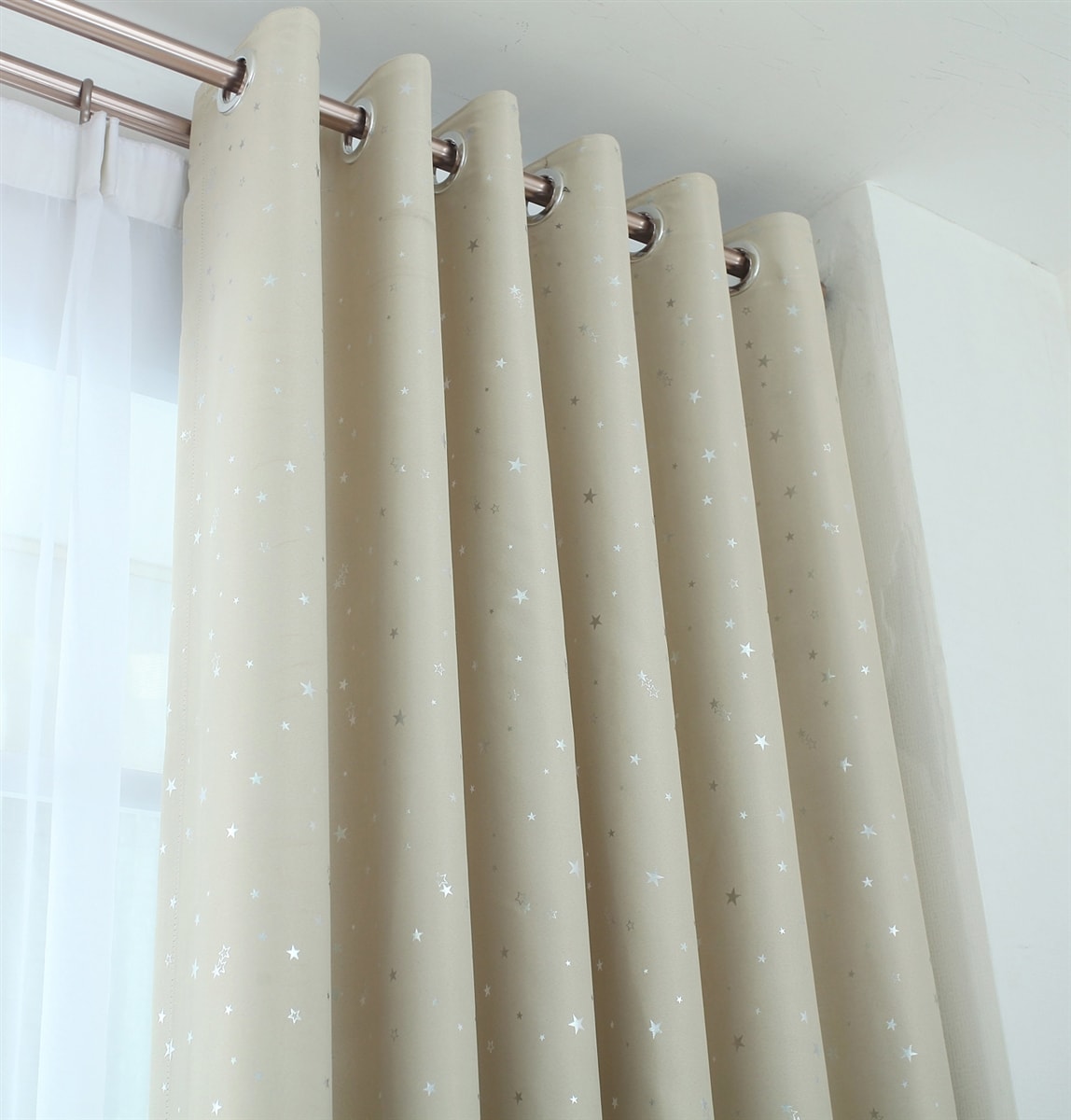 Stars Thermal Blackout Ready Made Eyelet Curtains (Natural)