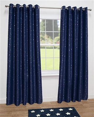 Stars Thermal Blackout Ready Made Eyelet Curtains (Navy)