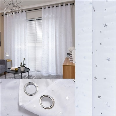 Star Lined Voile Eyelet Curtains (White)