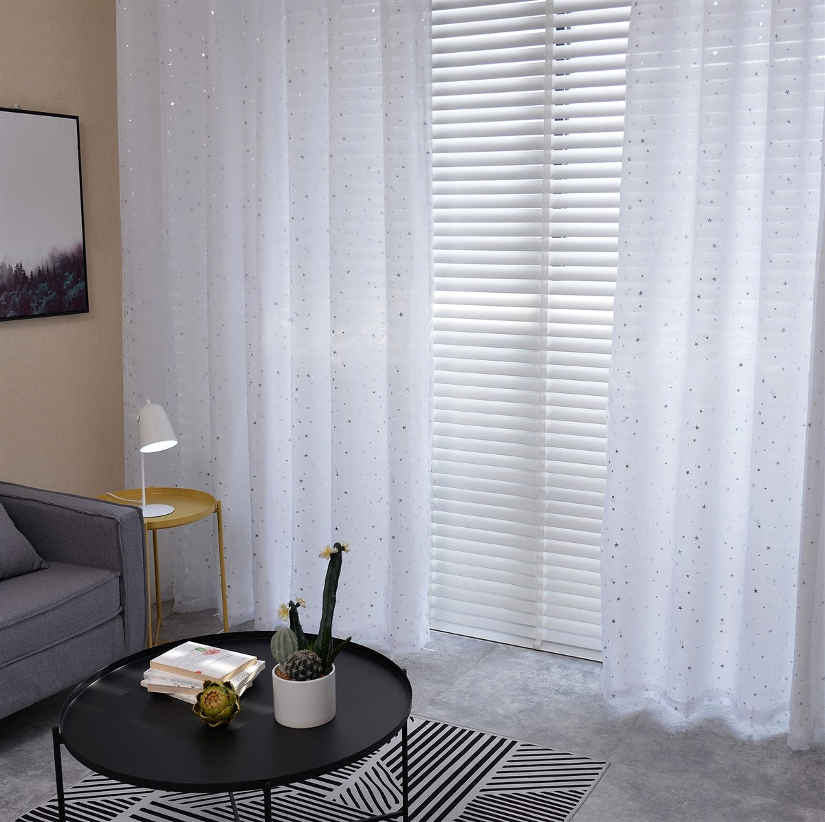 Star Lined Voile Eyelet Curtains (White)