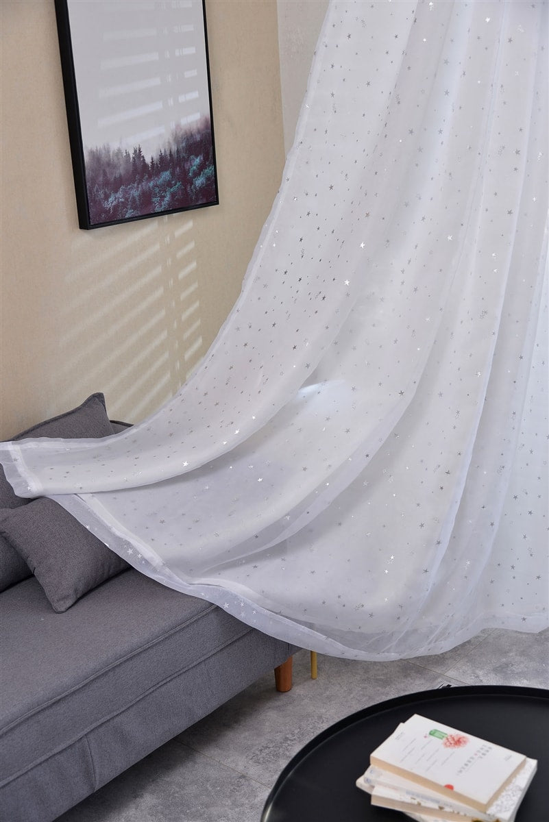 Star Lined Voile Eyelet Curtains (White)