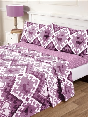 Stag Flannelette Sheet Set - Pink