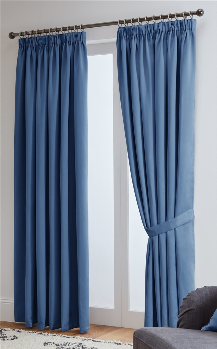 Thermal Blackout Ready Made Tape Top Curtains + Tie Backs (Blue)