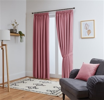 Thermal Blackout Ready Made Tape Top Curtains + Tie Backs (Pink)