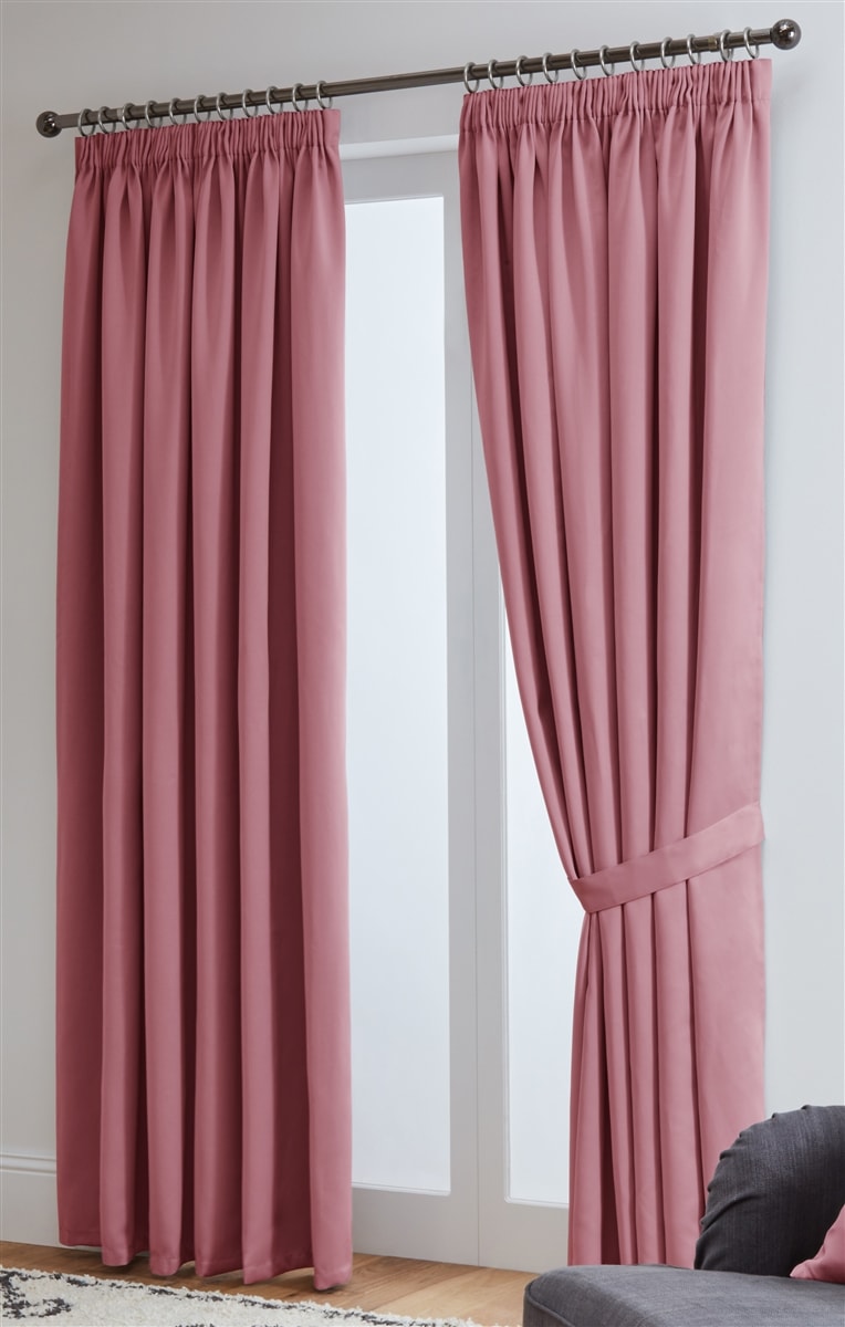 Thermal Blackout Ready Made Tape Top Curtains + Tie Backs (Pink)
