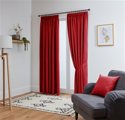 Thermal Blackout Ready Made Tape Top Curtains + Tie Backs (Red)