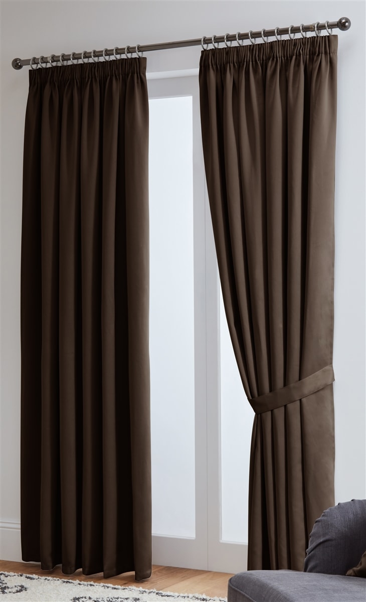 Thermal Blackout Ready Made Tape Top Curtains + Tie Backs (Chocolate)