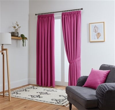 Thermal Blackout Ready Made Tape Top Curtains + Tie Backs (Fuchsia)