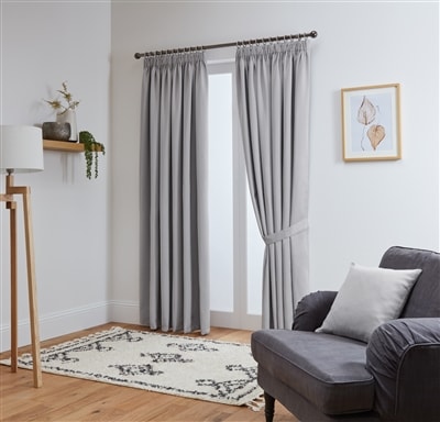 Thermal Blackout Ready Made Pencil Pleat Tape Top Curtains + Tie Backs (Silver)