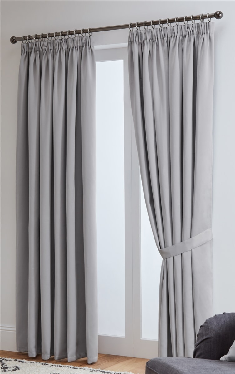 Thermal Blackout Ready Made Tape Top Curtains + Tie Backs (Silver)