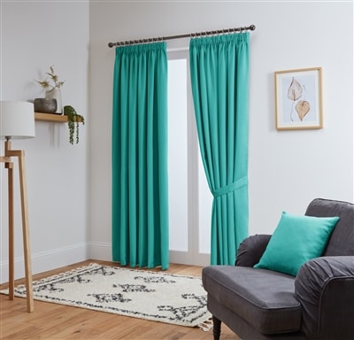Thermal Blackout Ready Made Pencil Pleat Tape Top Curtains + Tie Backs (Teal)