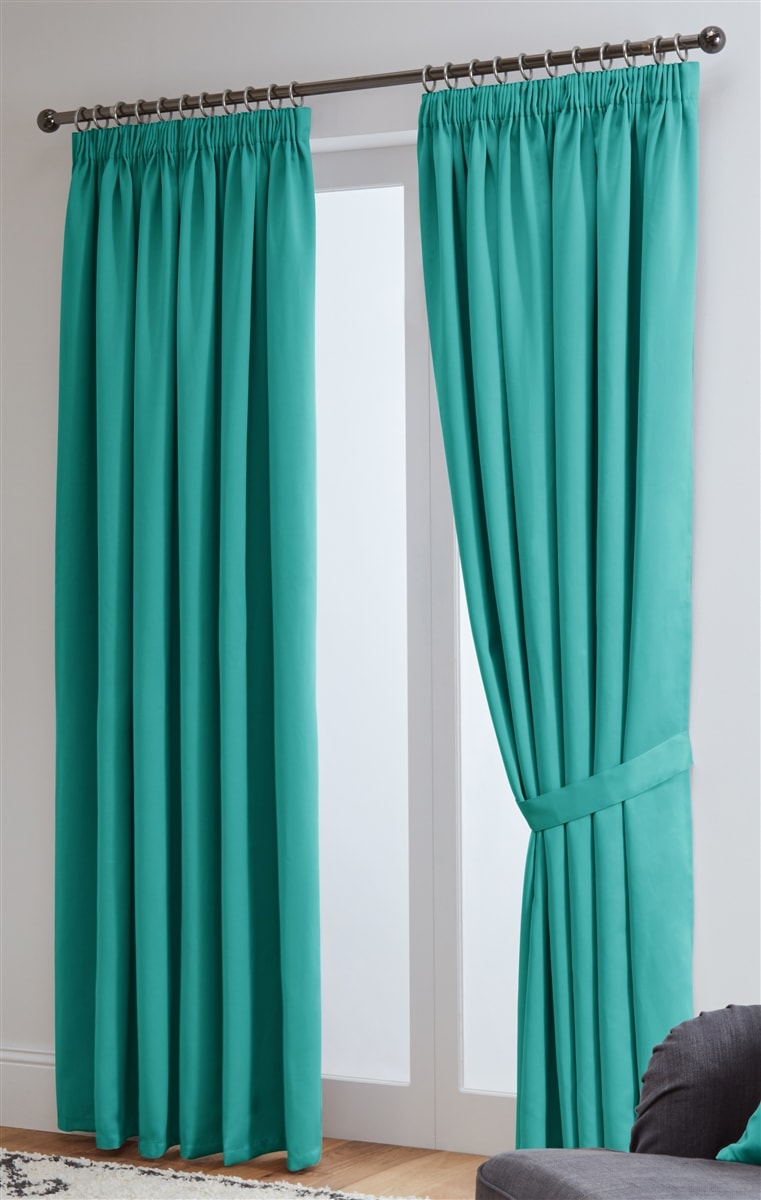 Thermal Blackout Ready Made Tape Top Curtains + Tie Backs (Teal)