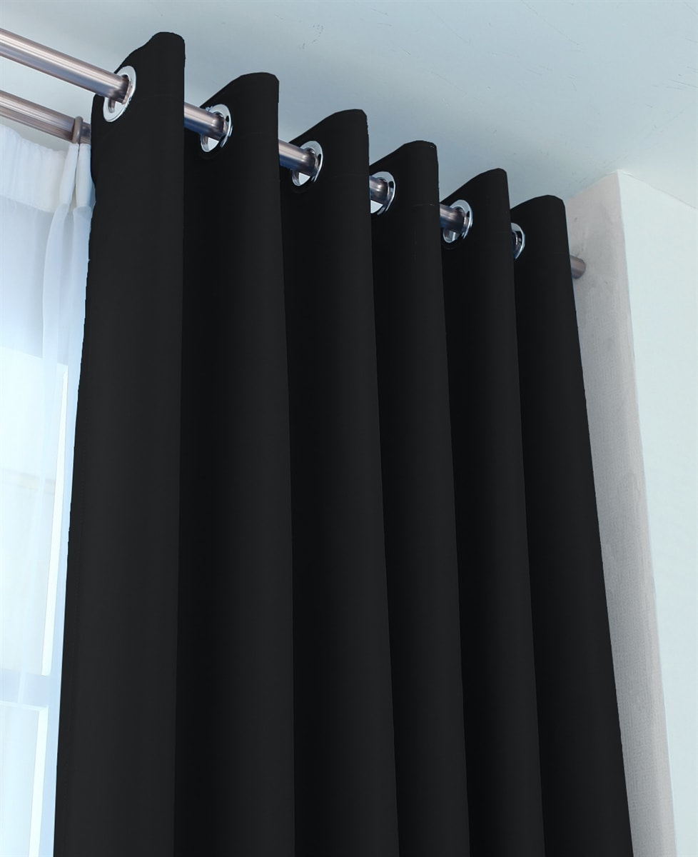 Thermal Blackout Ready Made Eyelet Curtains + Tie Backs (Black)