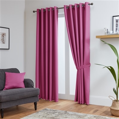 Thermal Blackout Ready Made Eyelet Curtains + Tie Backs (Fuchsia)
