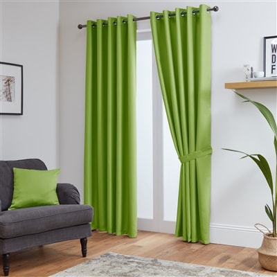 Thermal Blackout Ready Made Eyelet Curtains + Tie Backs (Lime)