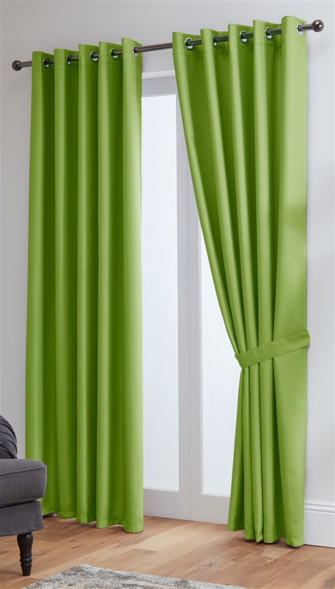 Thermal Blackout Ready Made Eyelet Curtains + Tie Backs (Lime)