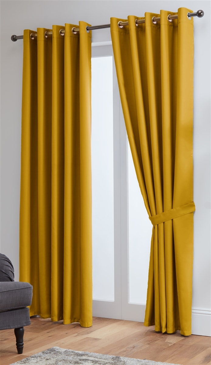 Thermal Blackout Ready Made Eyelet Curtains + Tie Backs (Ochre)