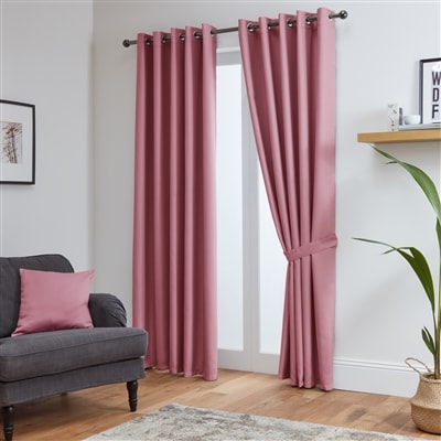 Thermal Blackout Ready Made Eyelet Curtains + Tie Backs (Pink)