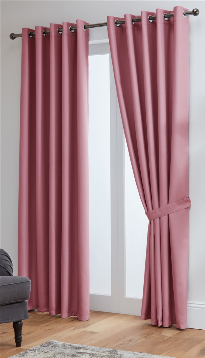 Thermal Blackout Ready Made Eyelet Curtains + Tie Backs (Pink)