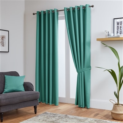 Thermal Blackout Ready Made Eyelet Curtains + Tie Backs (Teal)