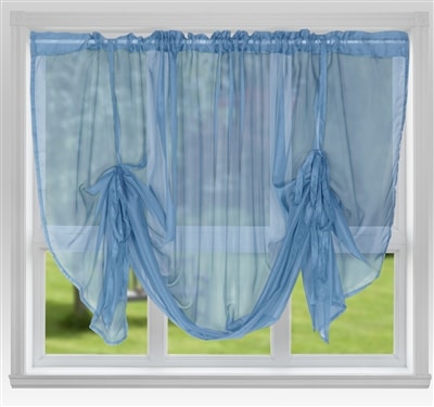 'Voile Tie Blind' Blue 48" Drop