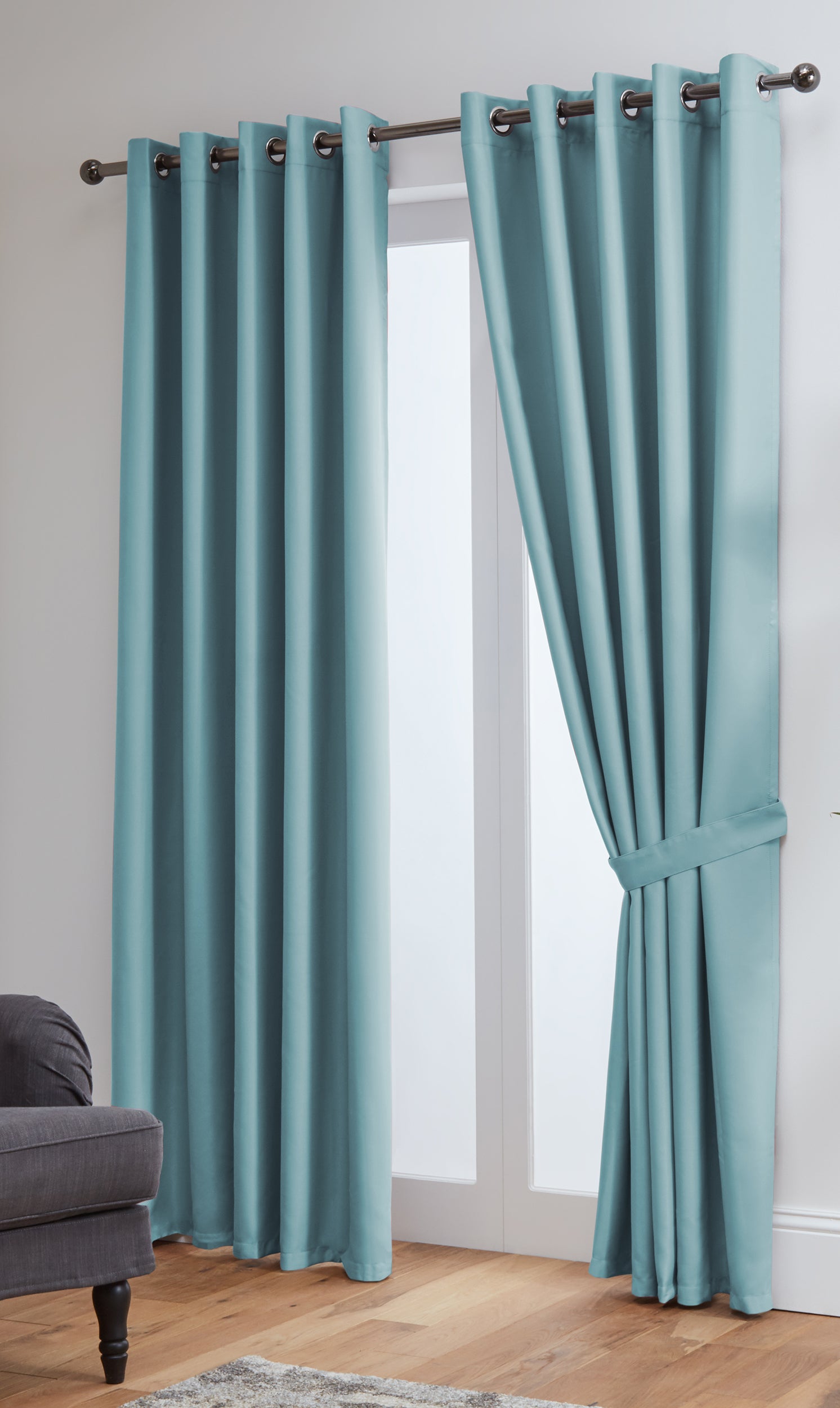 Thermal Blackout Ready Made Eyelet Curtains + Tie Backs (Aqua)