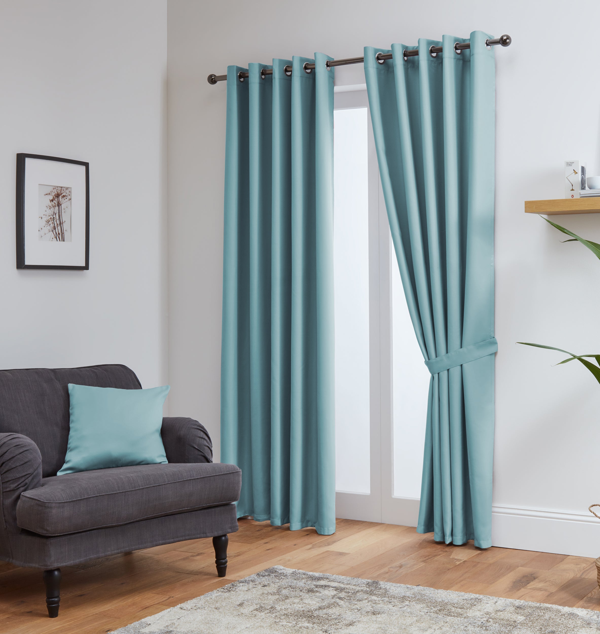 Thermal Blackout Ready Made Eyelet Curtains + Tie Backs (Aqua)