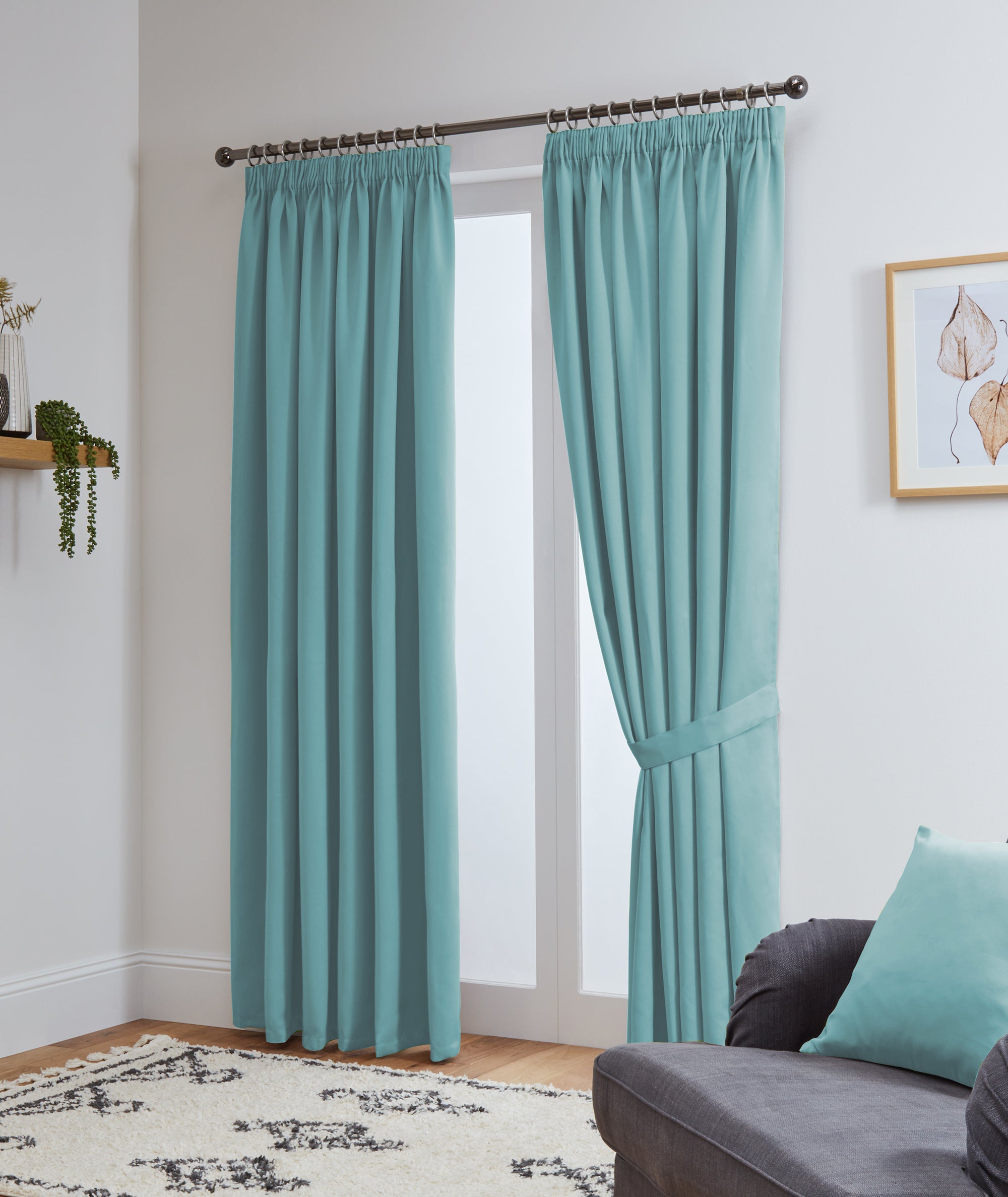 Thermal Blackout Ready Made Tape Top Curtains + Tie Backs (Aqua)