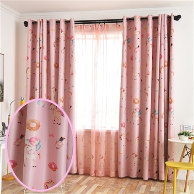Unicorn Candy Blockout Eyelet Curtains Set - (Pink)