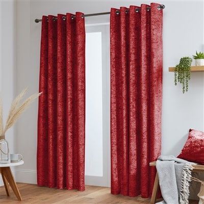 Crushed Velvet Fully Lined Ready Made Eyelet Curtains (Raspberry Red)
