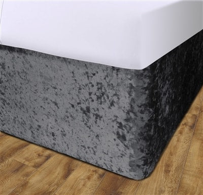 Crushed Velvet Elasticated Divan Bed Valance (Grey)