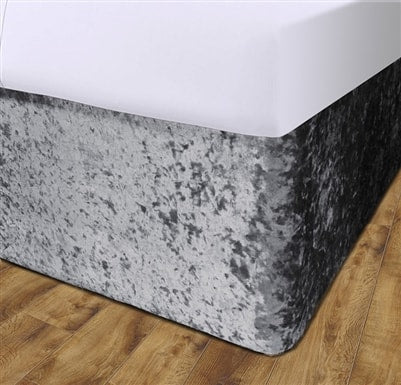 Crushed Velvet Elasticated Divan Bed Valance (Silver)