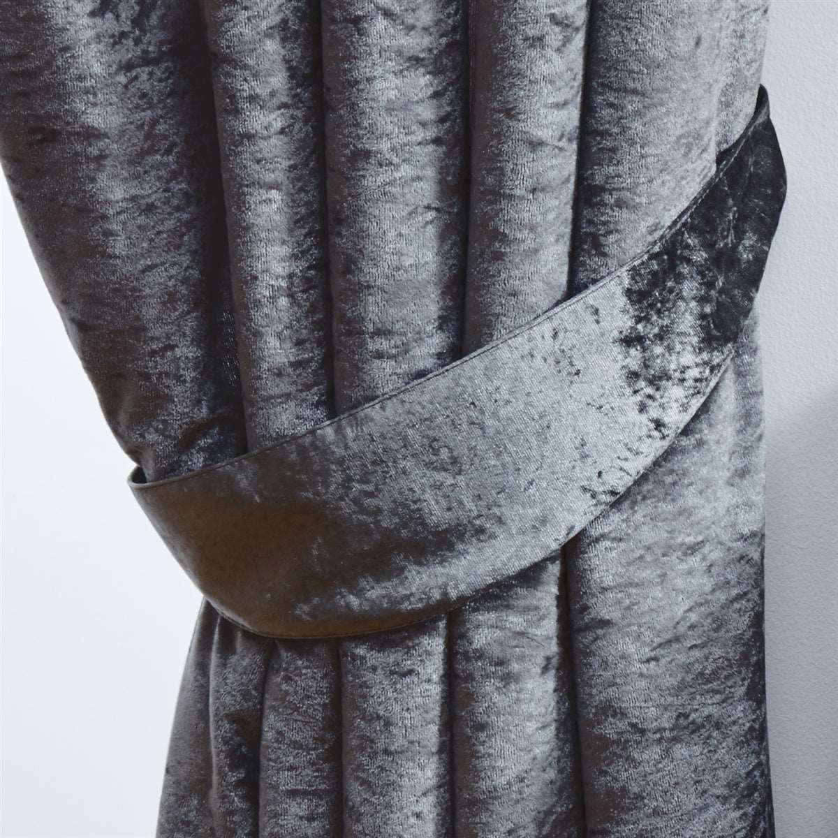 Crushed Velvet Fully Lined Ready Made Tape Top Curtains (Dark Grey)