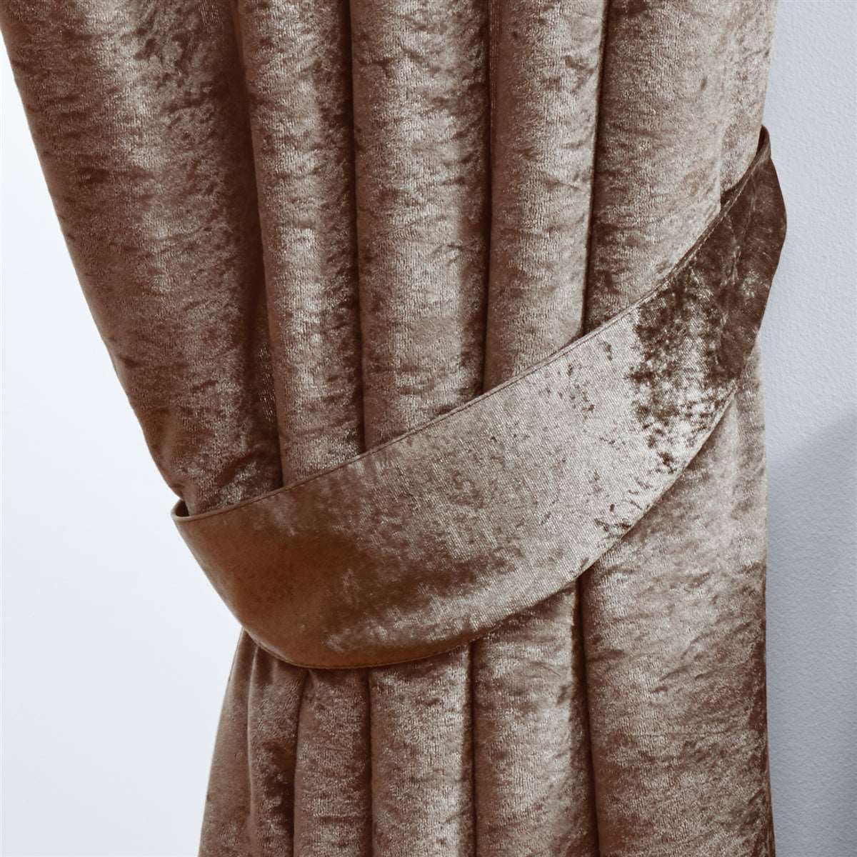 Crushed Velvet Fully Lined Ready Made Tape Top Curtains (Mocha)