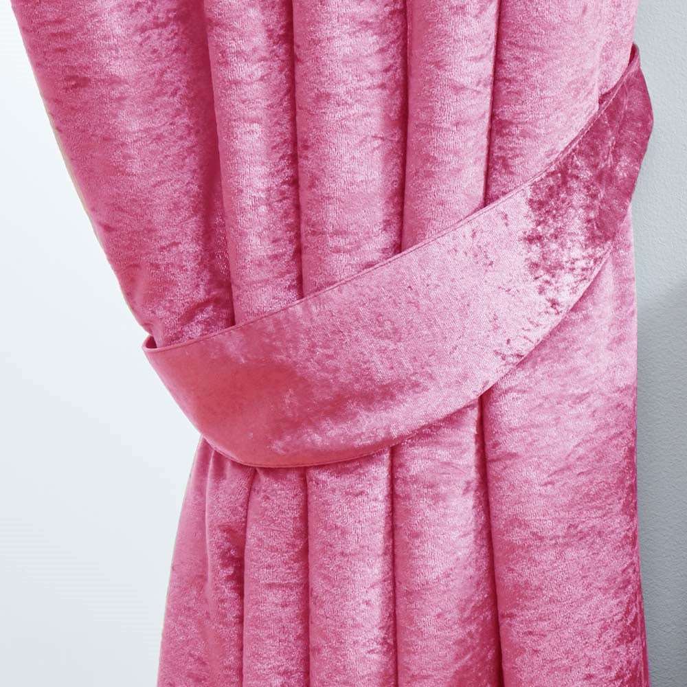 Crushed Velvet Fully Lined Ready Made Tape Top Curtains (Pink)
