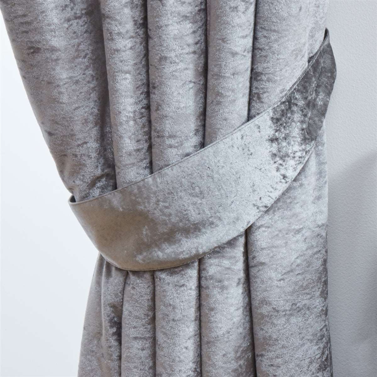 Crushed Velvet Fully Lined Ready Made Tape Top Curtains (Silver)