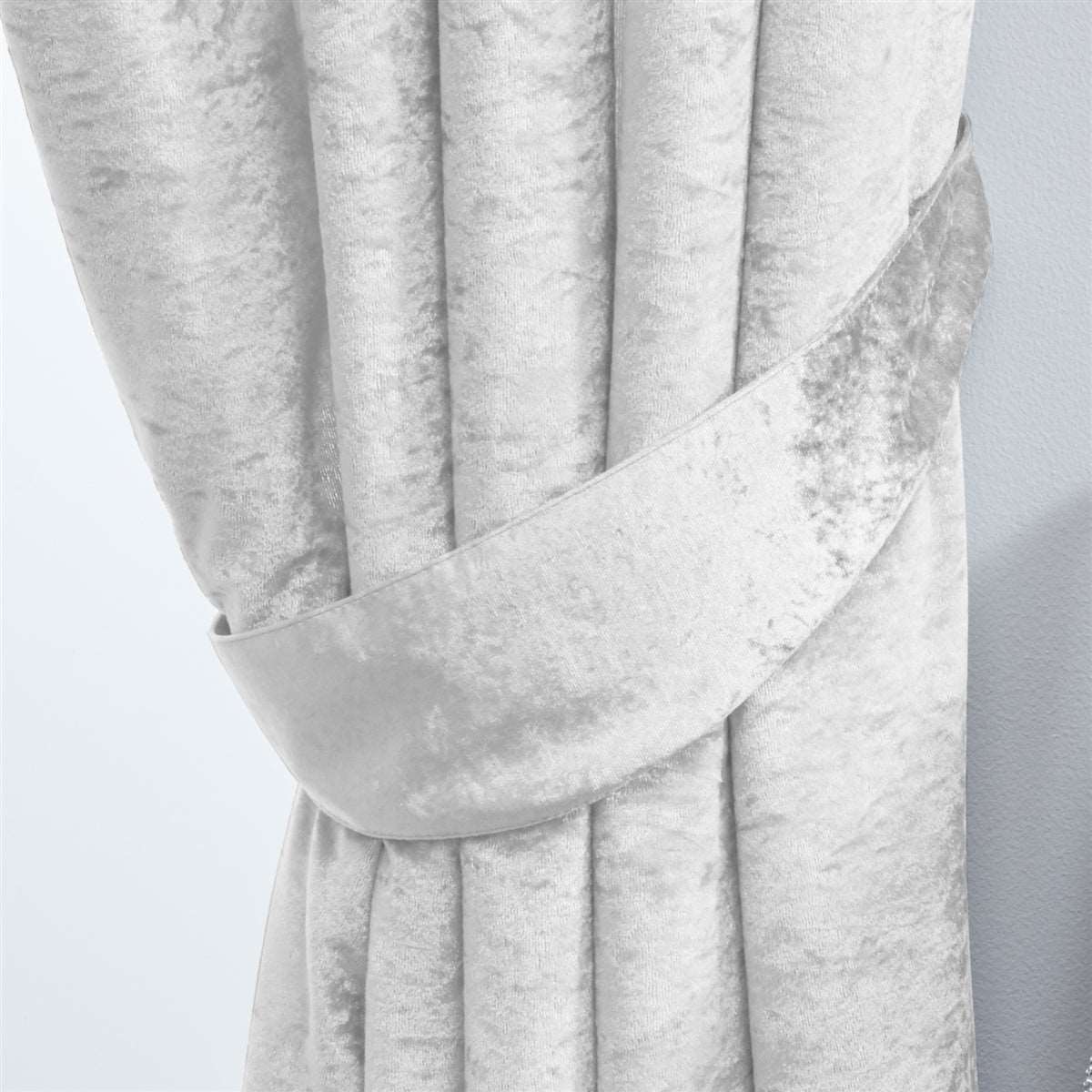 Crushed Velvet Fully Lined Ready Made Tape Top Curtains (White)