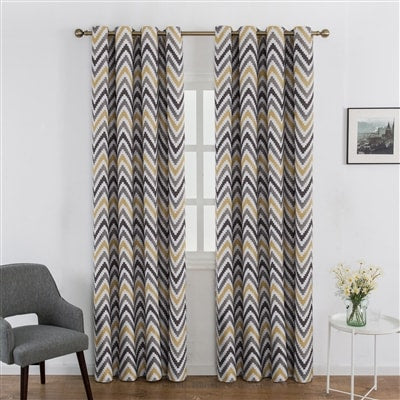 Nordic Geometric Chevron Eyelet Curtains - (Ochre)
