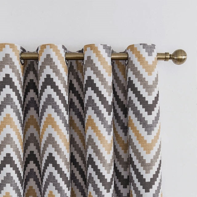 Nordic Geometric Chevron Eyelet Curtains - (Ochre)